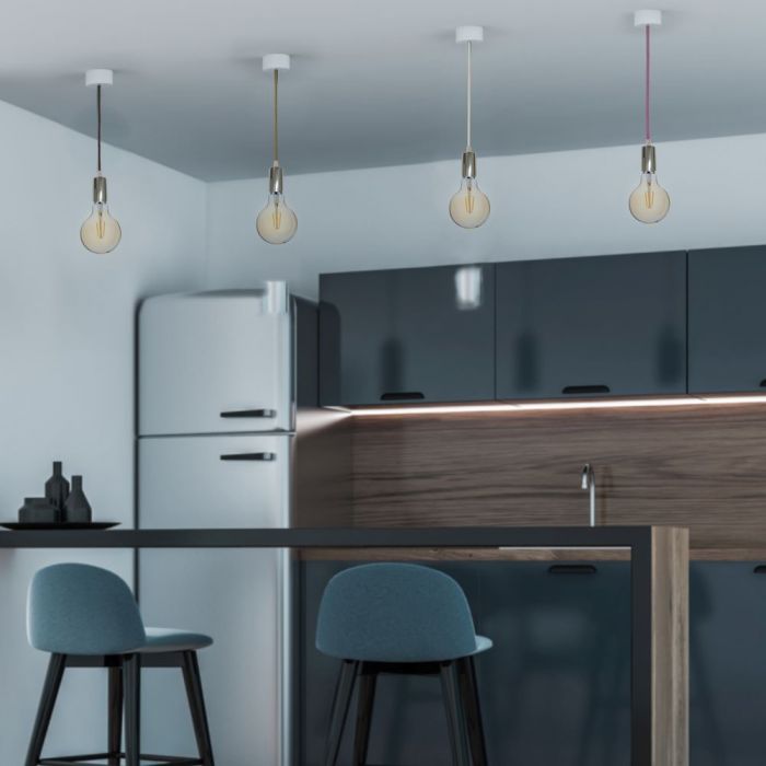 LED E27 PENDANT CHROME METAL 36X60 LIGHT GREY