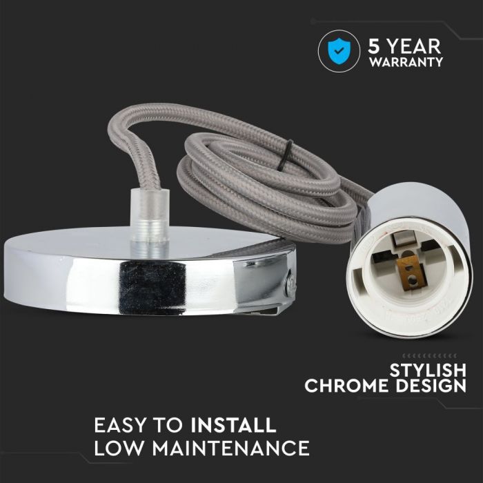 LED E27 PENDANT CHROME METAL 36X60 LIGHT GREY