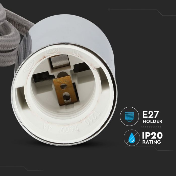 LED E27 PENDANT CHROME METAL 36X60 LIGHT GREY