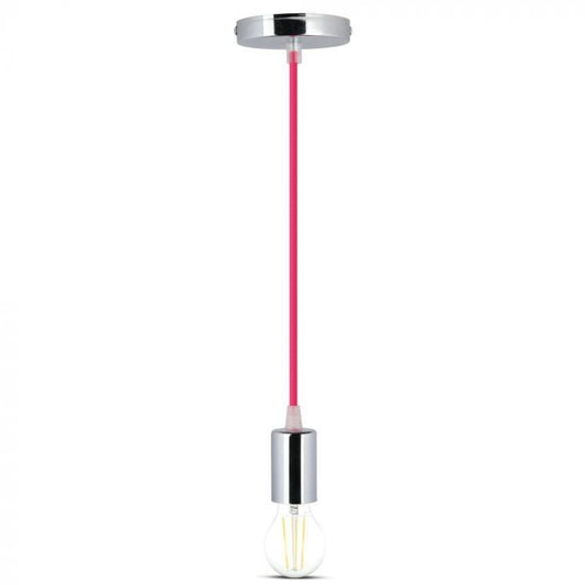LED E27 PENDANT CHROME METAL 36X60 LIGHT ROSE RED