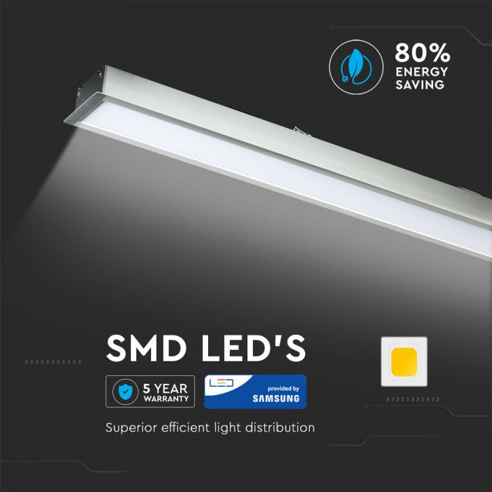 LED Linear Light SAMSUNG Chip 40W Recessed Silver Body 4000K W: 70mm