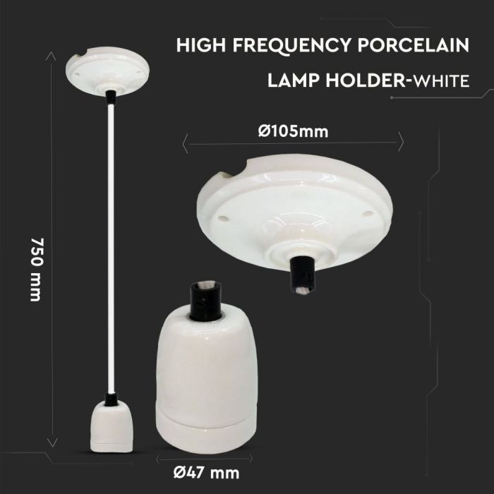 LED E27 HIGH FREQUENCY LAMP HOLDER WHITE 47X64X680 PORCELAIN