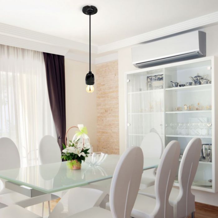 LED E27 HIGH FREQUENCY LAMP HOLDER BLACK 47X64X680 PORCELAIN