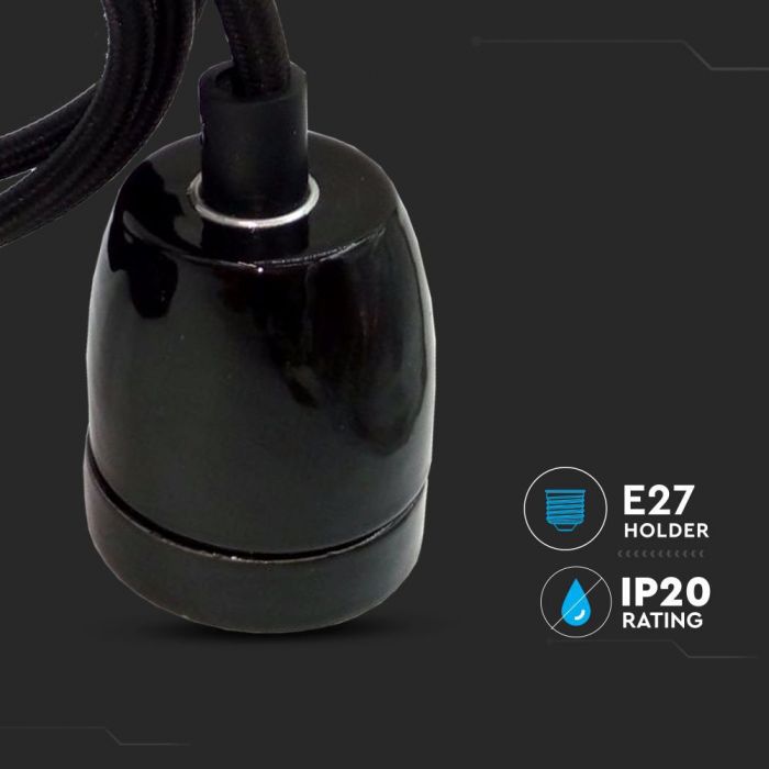 LED E27 HIGH FREQUENCY LAMP HOLDER BLACK 47X64X680 PORCELAIN