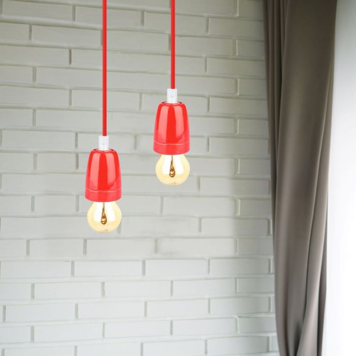 LED E27 HIGH FREQUENCY LAMP HOLDER RED 47X64X680 PORCELAIN