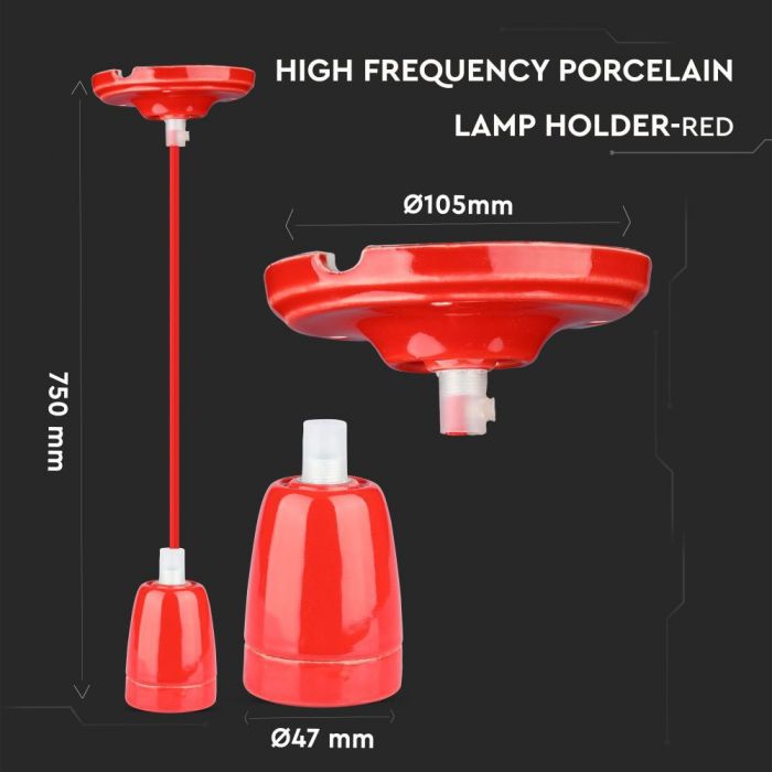 LED E27 HIGH FREQUENCY LAMP HOLDER RED 47X64X680 PORCELAIN