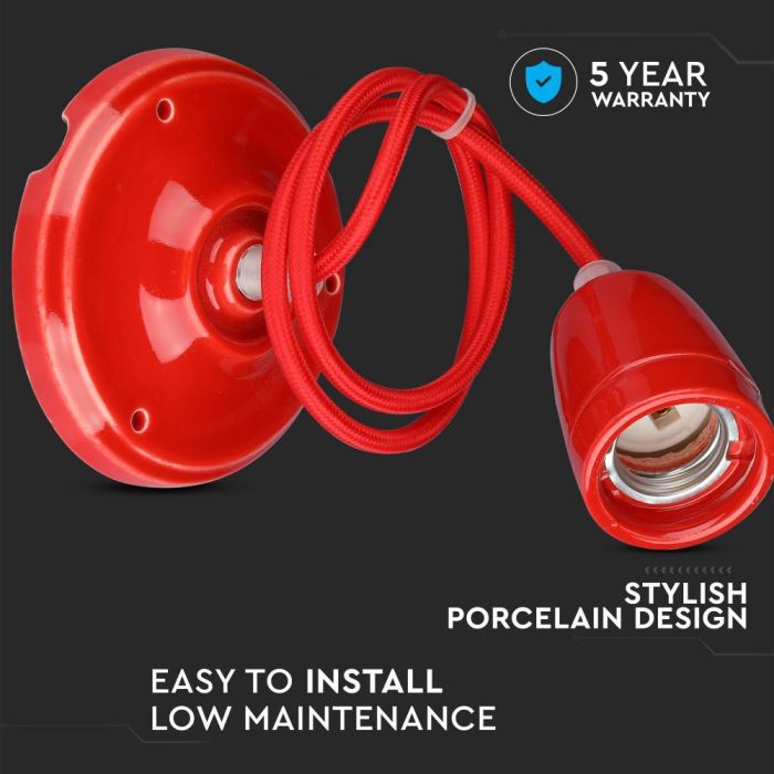 LED E27 HIGH FREQUENCY LAMP HOLDER RED 47X64X680 PORCELAIN