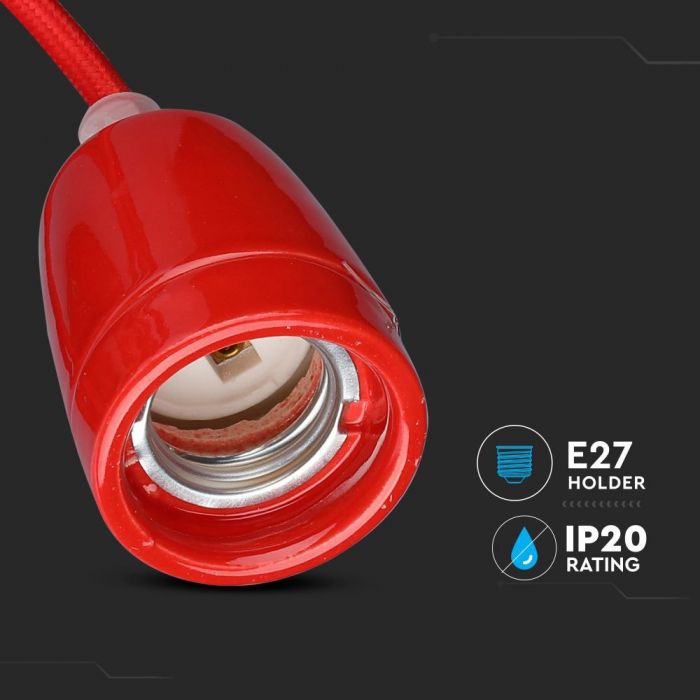 LED E27 HIGH FREQUENCY LAMP HOLDER RED 47X64X680 PORCELAIN