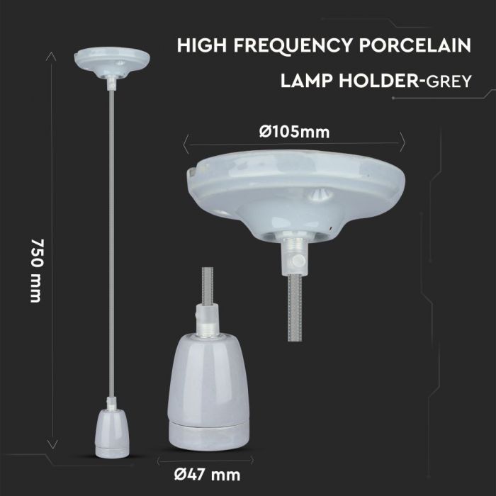 LED E27 HIGH FREQUENCY LAMP HOLDER GREY 47X64X680 PORCELAIN