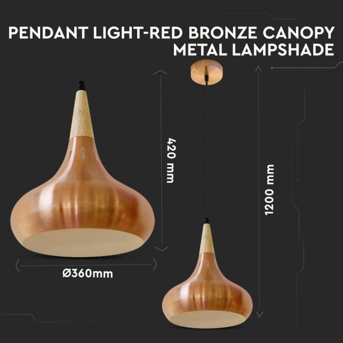 LED E27 PENDANT DANISH RED BRONZE 36X42X120 ALUMINIUM + WOOD