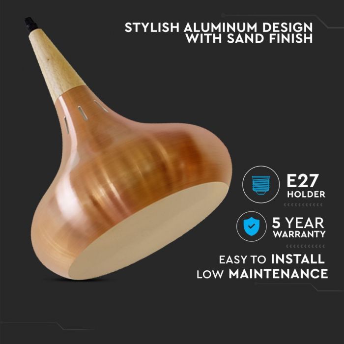 LED E27 PENDANT DANISH RED BRONZE 36X42X120 ALUMINIUM + WOOD