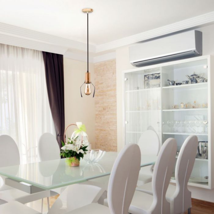 LED E27 PENDANT AMBER 135X240X1150 GLASS WITH WOOD