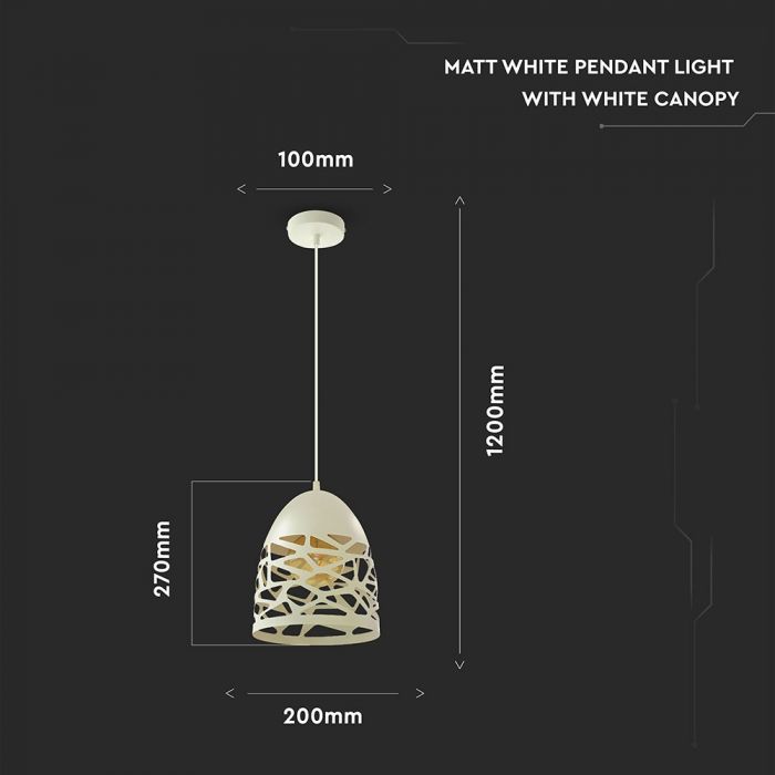 LED E27 PENDANT MAT WHITE 20X27X130 MESH METAL