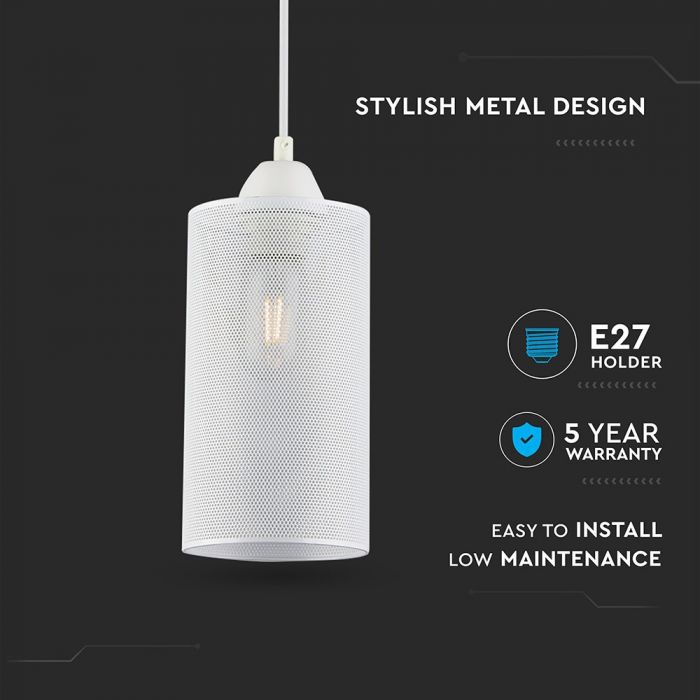 LED E27 PENDANT MAT WHITE 13X22X130 CAN SHAPE METAL