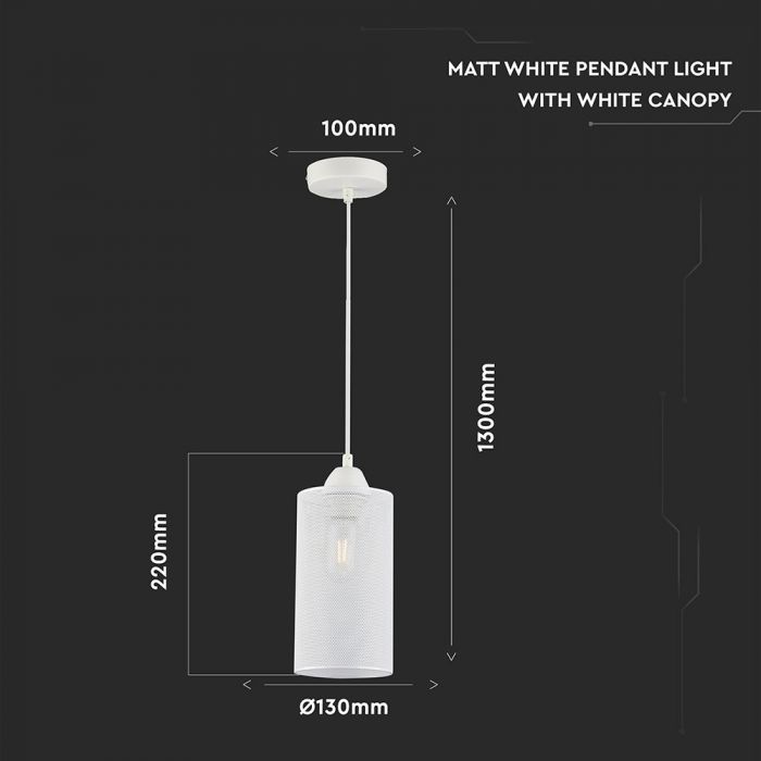 LED E27 PENDANT MAT WHITE 13X22X130 CAN SHAPE METAL