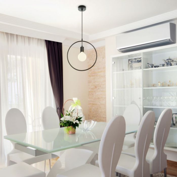 LED E27 PENDANT GEOMETRIC MAT BLACK 32X32X135 CIRCLE METAL