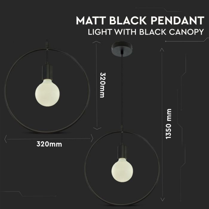 LED E27 PENDANT GEOMETRIC MAT BLACK 32X32X135 CIRCLE METAL