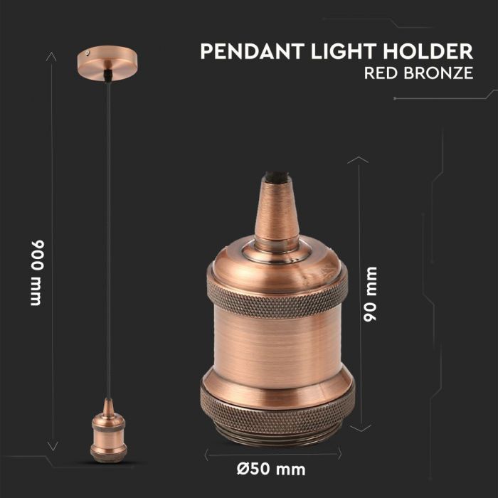 LED E27 HOLDER RED BRONZE 50X90X900 METAL