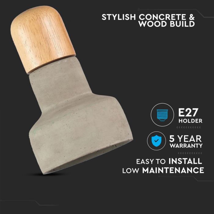 LED E27 PENDANT CONCRETE COLOUR 12X21X108 CONCRETE WITH WOOD