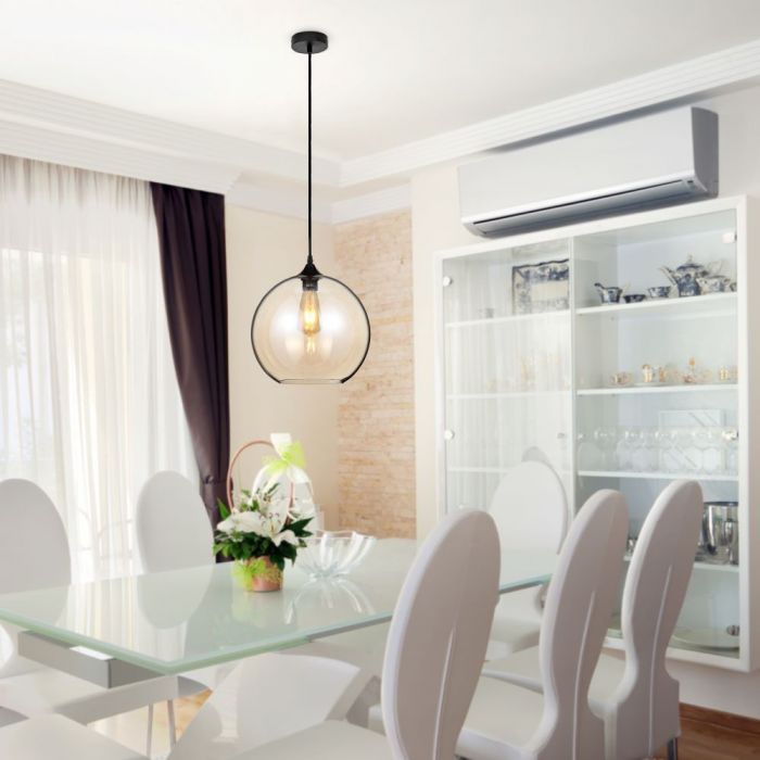LED E27 PENDANT AMBER GLOBE 30X28X100 GLASS+METAL
