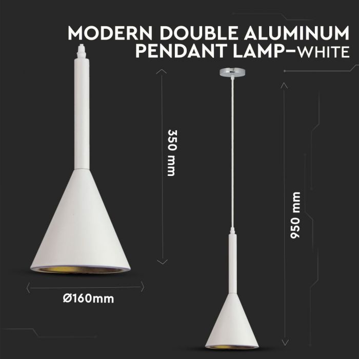 LED E27 PENDANT MODERN WHITE 16X35X60 DOUBLE ALUMINUM