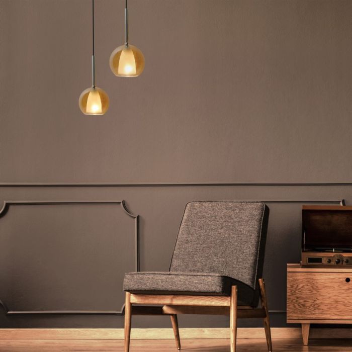LED E27 PENDANT DOUBLE GLASS AMBER + WHITE 18X35X100 GLASS + METAL