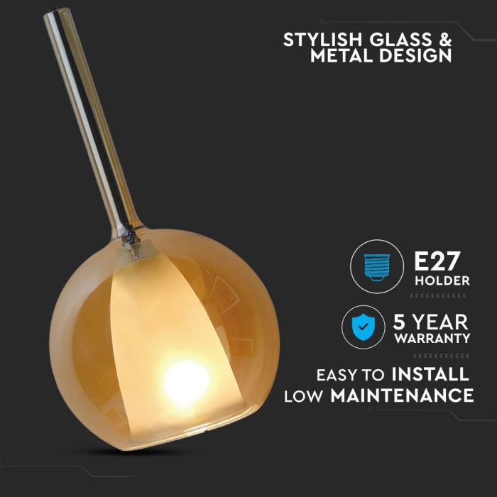 LED E27 PENDANT DOUBLE GLASS AMBER + WHITE 18X35X100 GLASS + METAL
