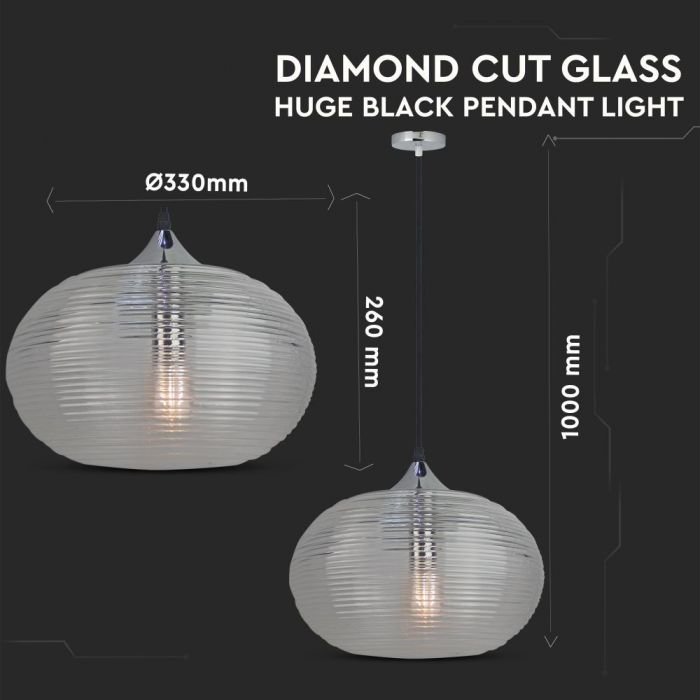 Pendant Light Diamond Cut Black Glass Transparent
