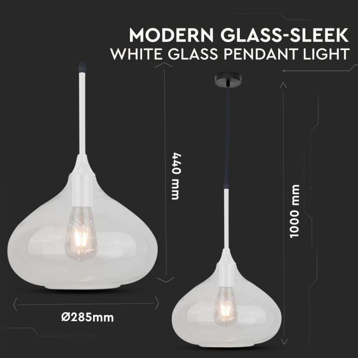 Pendant Light Modern White Glass Sleek Transparent 285mm