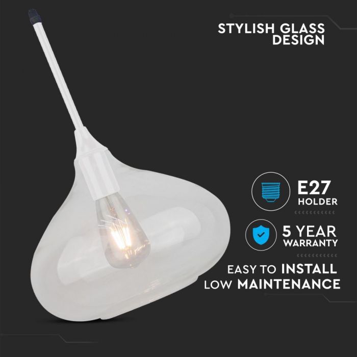 LED E27 PENDANT MODERN SLEEK WHITE 28.5X44X100 GLASS + METAL
