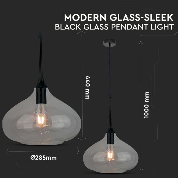 Pendant Light Modern Black Glass Sleek Transparent 280mm