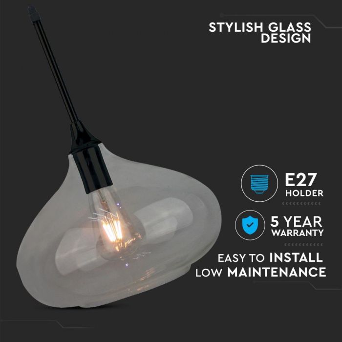 Pendant Light Modern Black Glass Sleek Transparent 280mm