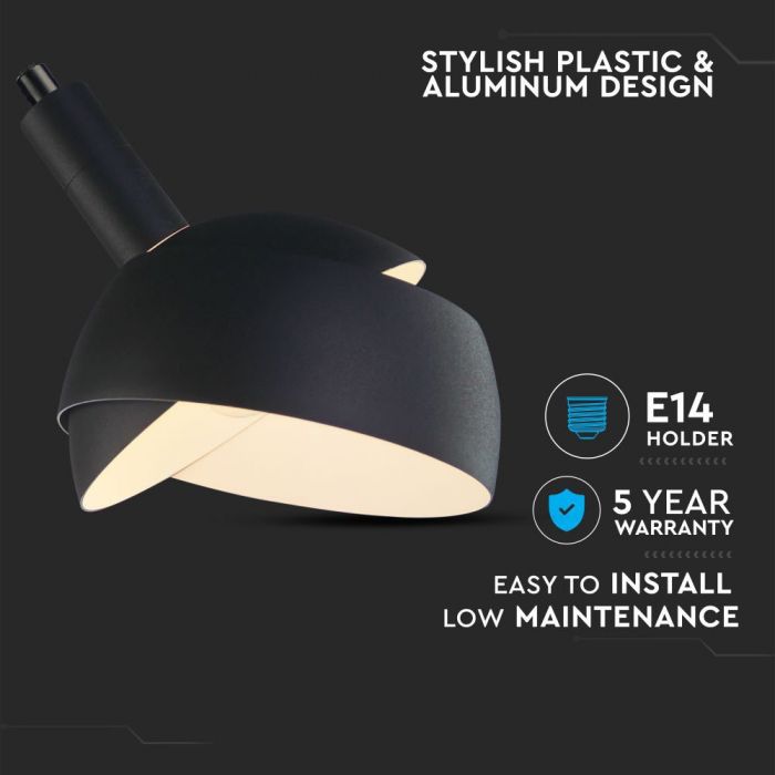 Plastic Pendant Lamp Holder E14 Slide Aluminium Shade Black