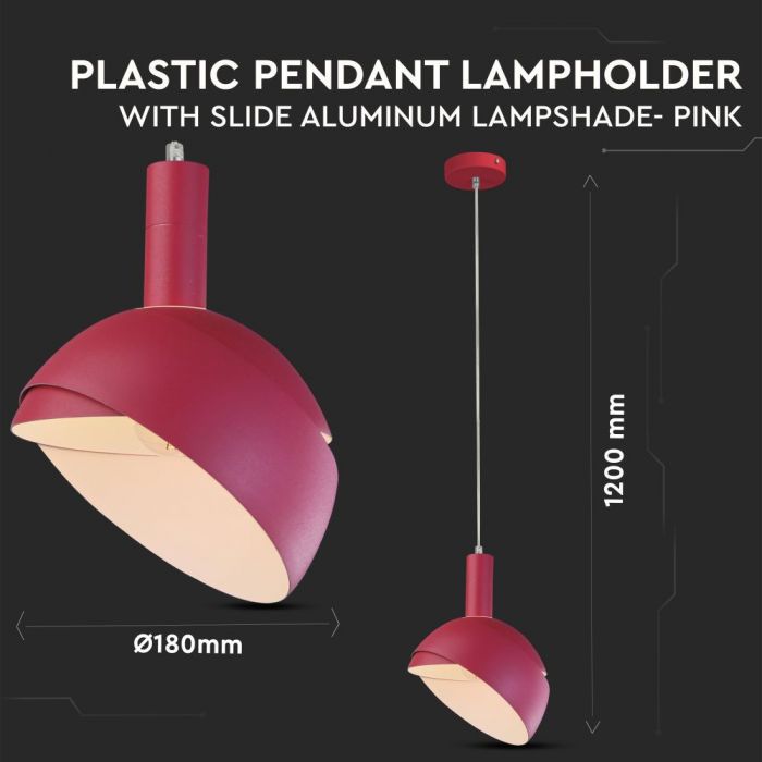 LED E14 PENDANT WITH SLIDE ALUMINUM LAMPSHADE 18X10X120 PINK