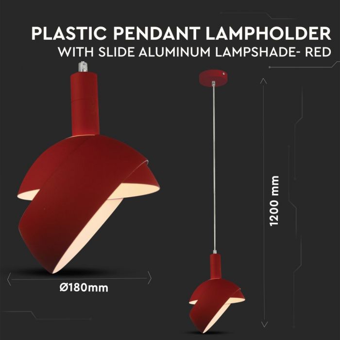 LED E14 PENDANT WITH SLIDE ALUMINUM LAMPSHADE 18X10X120 RED