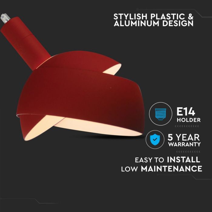 Plastic Pendant Lamp Holder E14 Slide Aluminium Shade Red