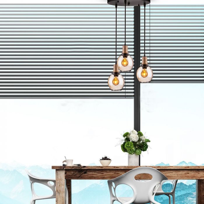 LED E27 PENDANT TRIO GLASS WITH GLASS LAMPSHADE 30X130 AMBER