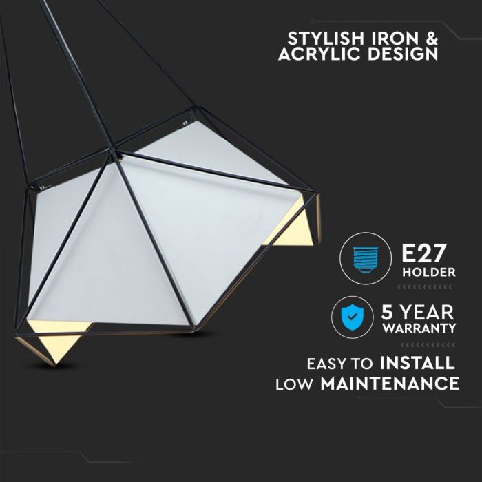LED E27 PENDANT NET PRISM WHITE 40X54 BLACK WIRE