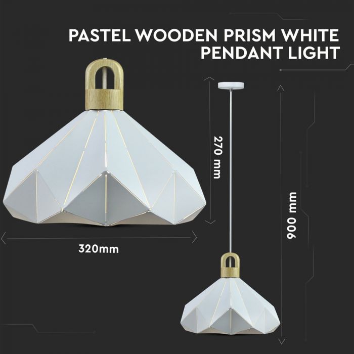 Pendant Light Pastel Wooden Prism White 320 x 270 mm