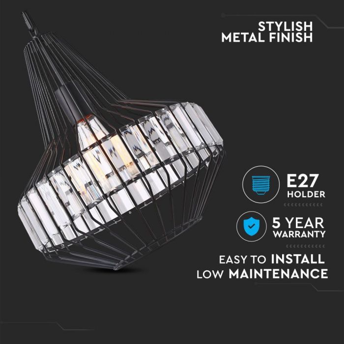 LED E27 PENDANT W/CRYSTEL (TOP) BLACK 30X36 METAL