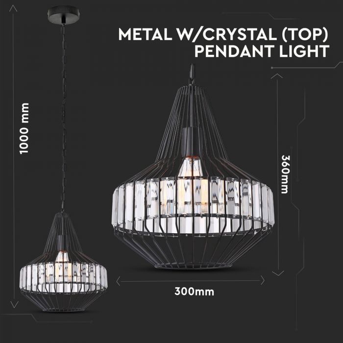 LED E27 PENDANT W/CRYSTEL (TOP) BLACK 30X36 METAL