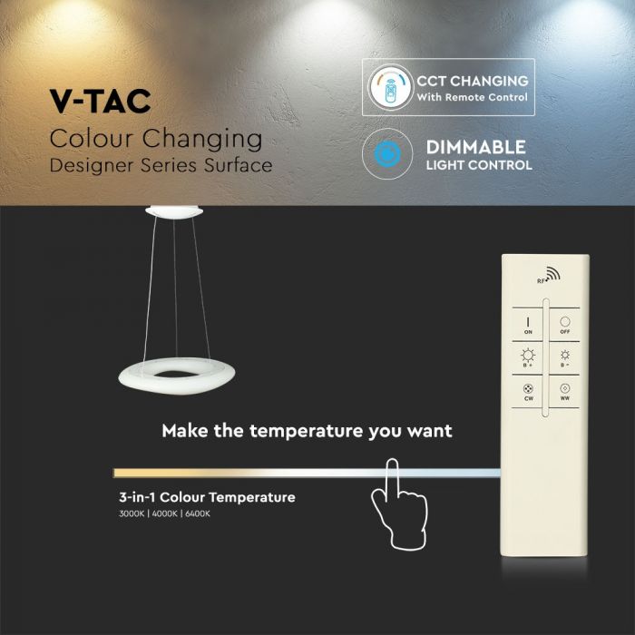 LED PENDANT DESIGNER ROUND HANGING 82W COLOR CHANGE 7300lm 120° 75X200 PC WHITE DIMMABLE