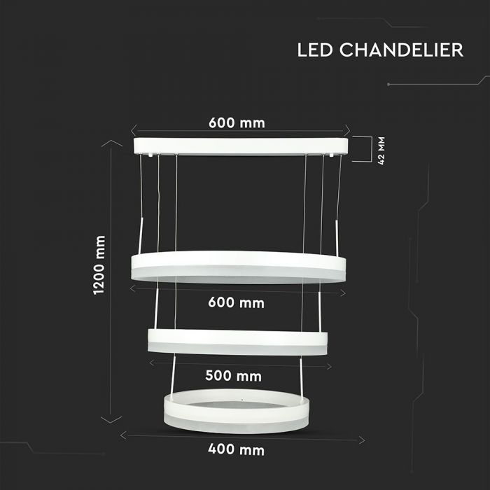 LED SOFT LIGHT CHANDELIER HANGING 3 STEP 92W WW 5925lm 120° 40X50X60 WHITE DIMMABLE
