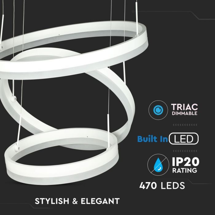LED SOFT LIGHT CHANDELIER HANGING 3 STEP 92W WW 5925lm 120° 40X50X60 WHITE DIMMABLE