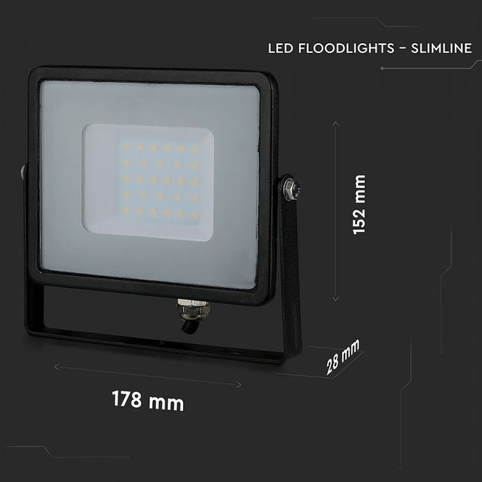 30W LED Floodlight SMD SAMSUNG Chip Slim Black Body Warm White