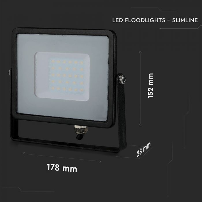 30W LED Floodlight SMD SAMSUNG Chip Slim Black Body White