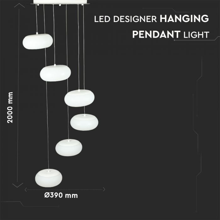 LED DESIGNER HANGING PENDANT 72W 6500lm WW 120° 39X200 TRIAC DIMMABLE