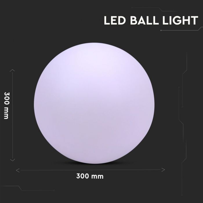 LED BALL LIGHT RGB RECHARGEABLE 0.5W 18lm 300X290 LLDPE WHITE IP67 DIMMABLE