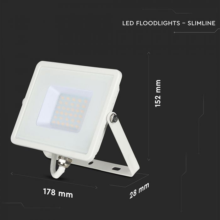 30W LED Floodlight SMD SAMSUNG Chip Slim White Body White