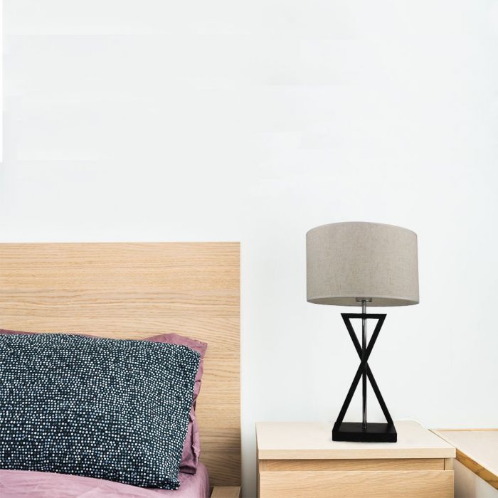 LED DESIGNER TABLE LAMP WITH IVORY SHADE+ROUND BLACK BASE+E27 HOLDER+SWITCH 30X18X55